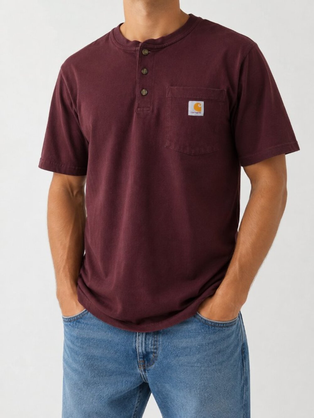 Carhartt Original Fit Henley Pocket T-Shirt Burgundy Men's Size S
